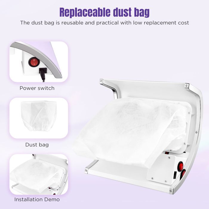 TTLIFE 80W Aspirateur Ongles Manucure Professionnelle, avec 2 Ventilateurs et 2 Poussière Collectionneur Sac pour Nail Art ou Salon