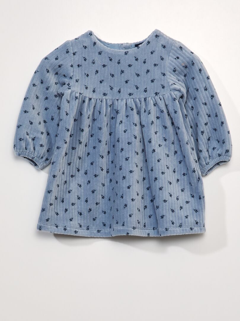 Vestido evasê de veludo estampado - AZUL