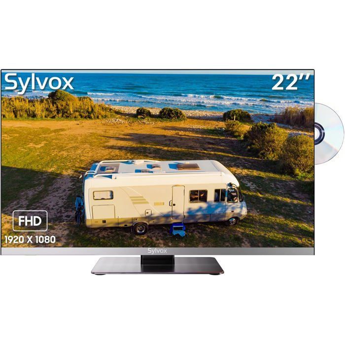 TV SYLVOX 12V - TV de 22” (56cm) FHD 1080P - Reproductor de DVD integrado - Radio FM - DC12V - AC 100V-240V - DVB-C/T/T2 - Para autocaravana - Sala de estar