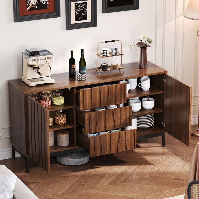 POCKETPOP Buffet avec 3 tiroirs - 2 portes - buffet de cuisine - L/H/P : 150 x 80 x 40 cm - Marron foncé