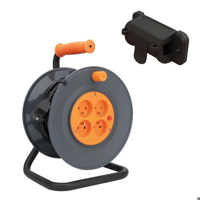 Carretel de cabo Zenitech H05VV-F de 4 tomadas, 3G1mm², 25m + disjuntor + suporte