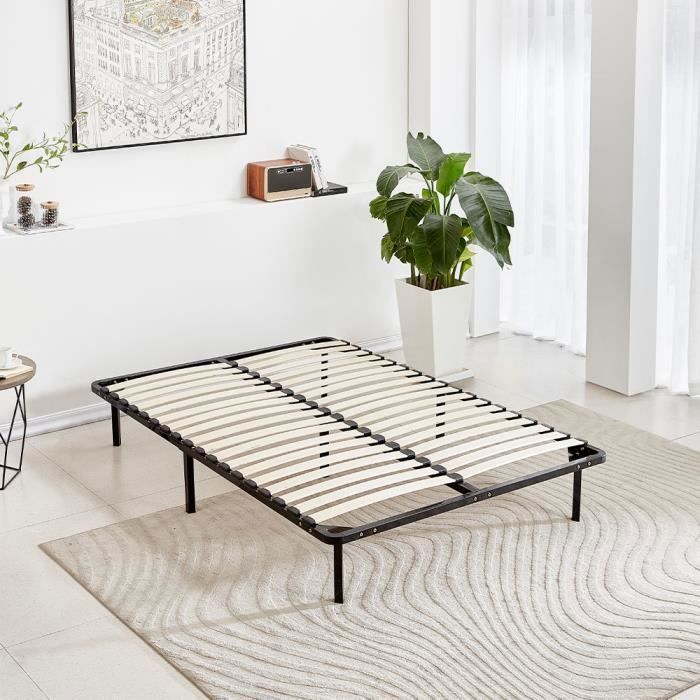 Base de cama de láminas STANEW con patas - 7 patas incluidas - Cama (140 x 190 cm)