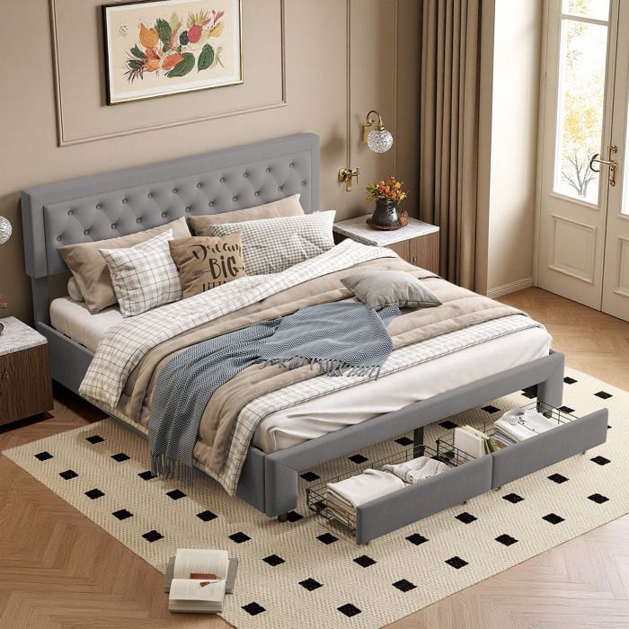 Lit 180x200 cm - COZY - tissu en velours - sommier - hydraulique - cadre de lit adulte 180x200 cm - gris