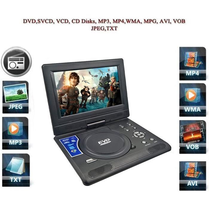9.8 Inch Portable DVD Player, EVD Mobile HD Player with 270° Rotating Screen, Intelligent Power-Off, Memory Function, and TV-FM-US