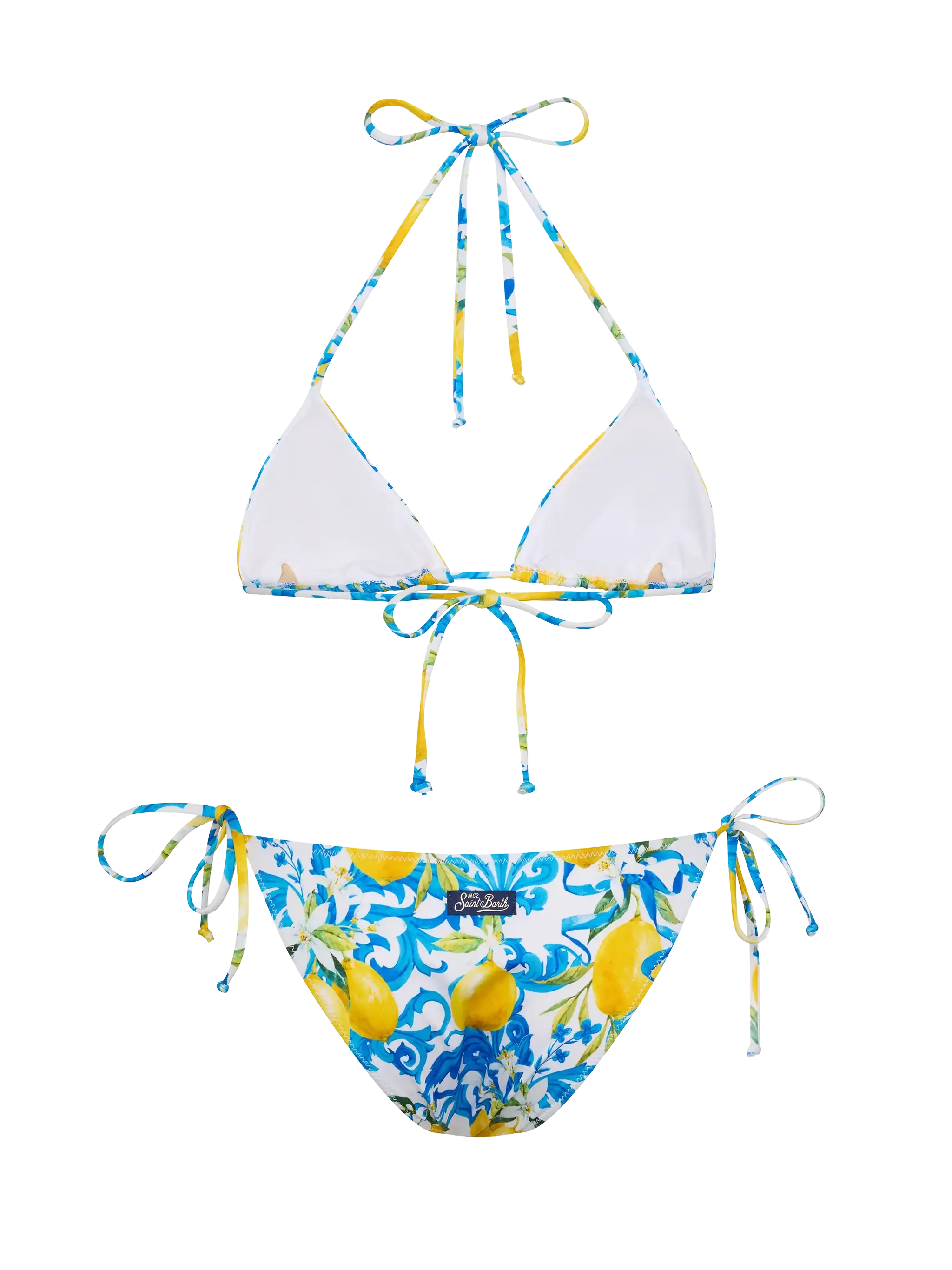 Leah Virgo driehoekbikini met majolica-print