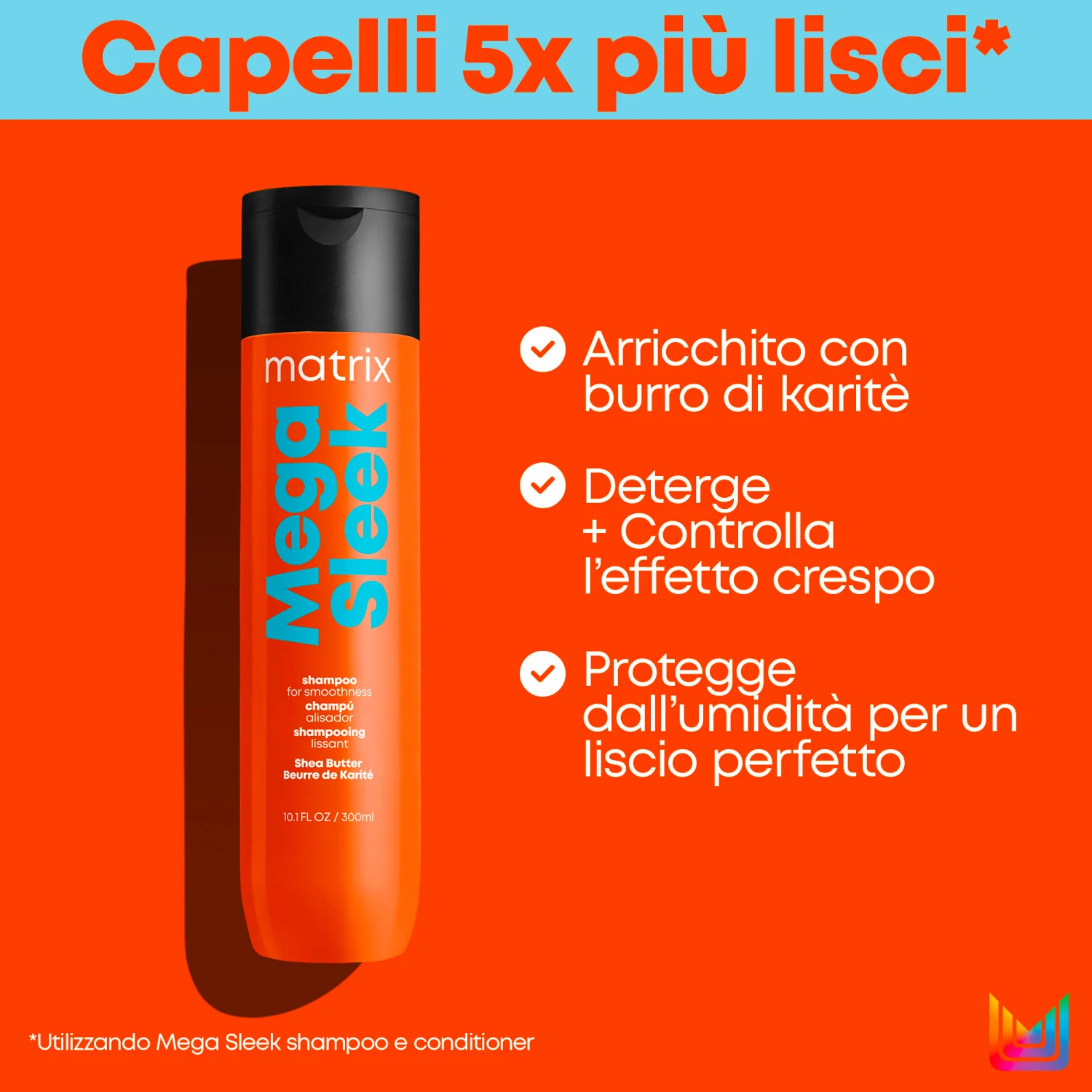 Total Results Mega Sleek Shampoo - Shampoo Lisciante, Shampoo Anticrespo