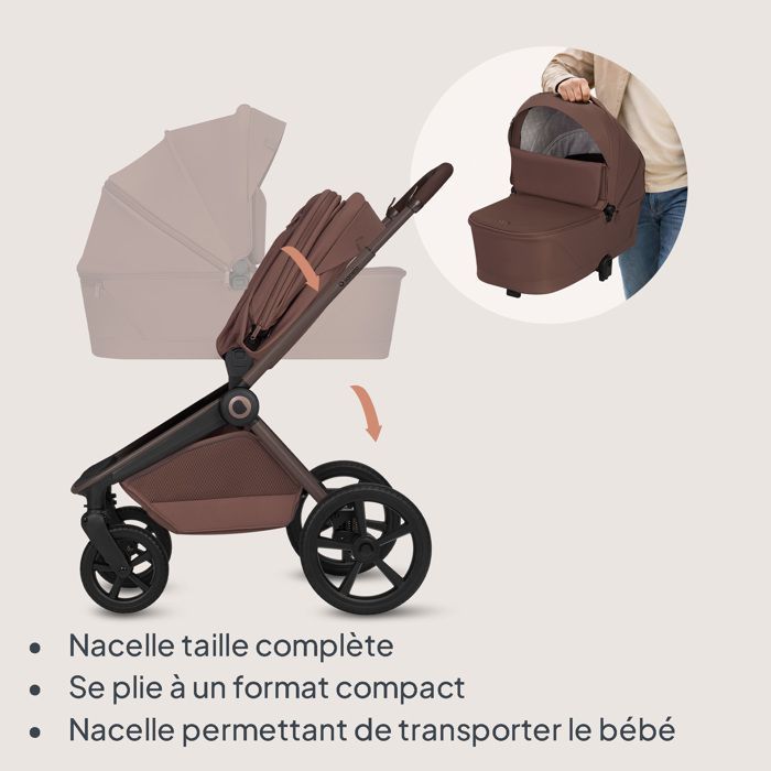 LIONELO Freya 2-in-1 Travel System - Carrycot - One-click folding - Accessories - Up to 22 kg - Chocolate Brown