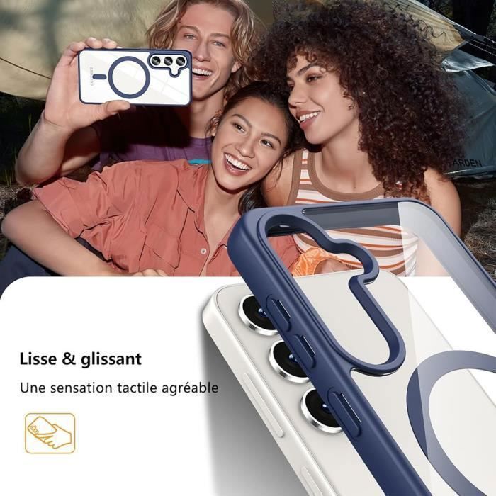 Hoesje en 2 screenprotectors van gehard glas voor Samsung Galaxy S25, beschermhoes met magnetische ring - Marineblauw