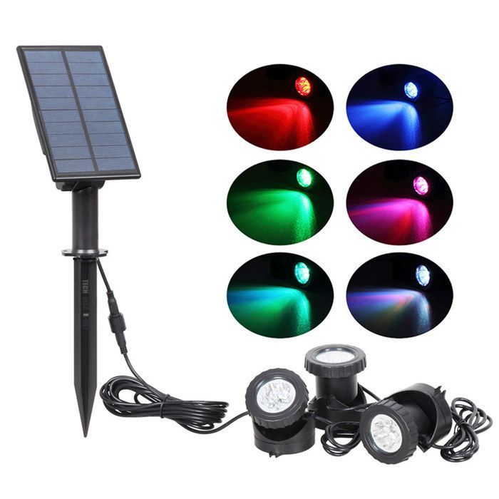 Juego de 3 focos LED solares RGB para exteriores TD® para jardín, terraza y patio - Luz LED solar para exteriores para el hogar - Accesorio