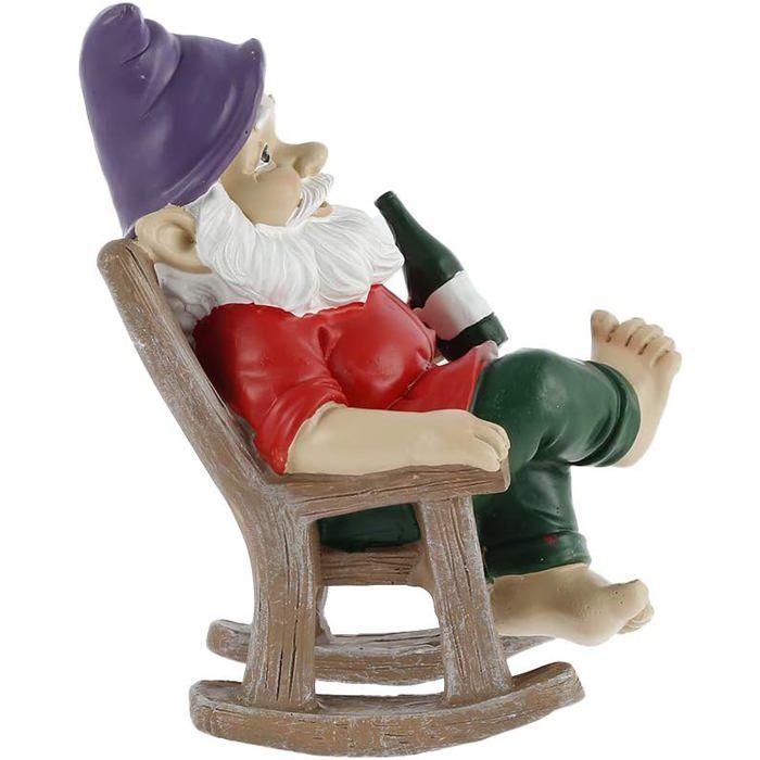 Nain de jardin rigolo en résine – fauteuil à bascule – déco extérieure humoristique (8×8×15 cm) Label