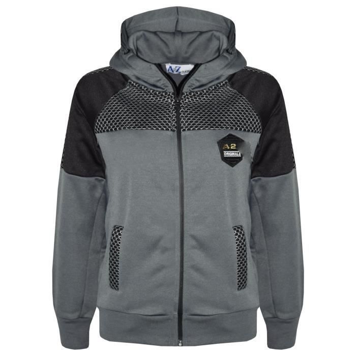 A2Z 4 Kids® Children's Tracksuit - Badged Brand - Zip-Up - Charcoal Grey/Black - Football - Long Sleeves