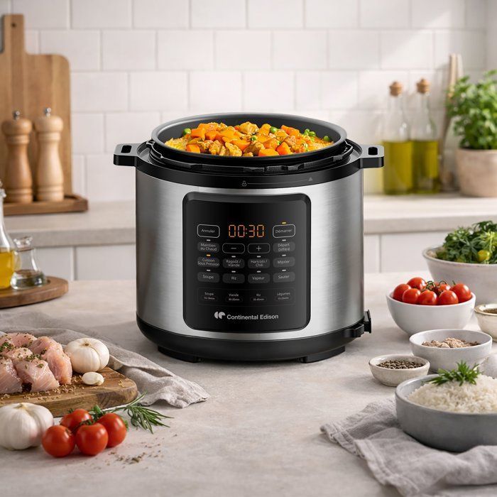 Pentola a pressione multifunzione - CONTINENTAL EDISON - CEMCSP10006L - 6 L - 1000 W - Nero e acciaio inossidabile