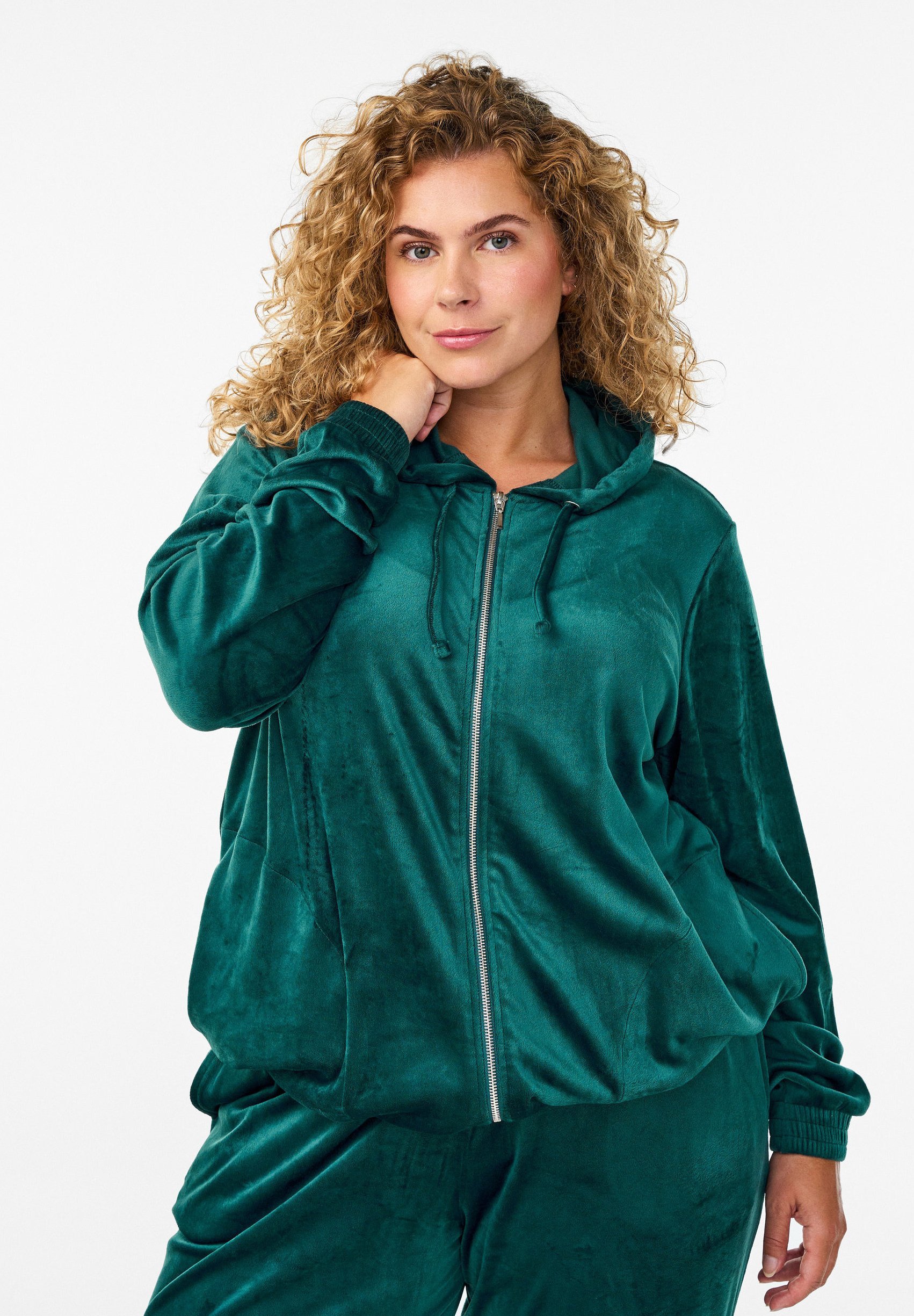 Sweat à capuche zippé Zizzi - bleu sarcelle foncé