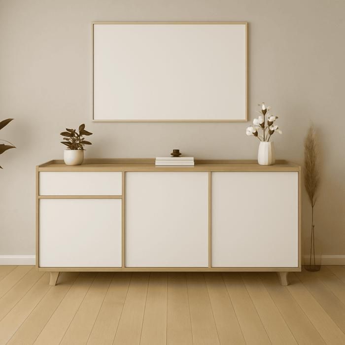 CALICOSY - 3-door, 1-drawer sideboard, 157.4 cm wide - LEAD - Light wood