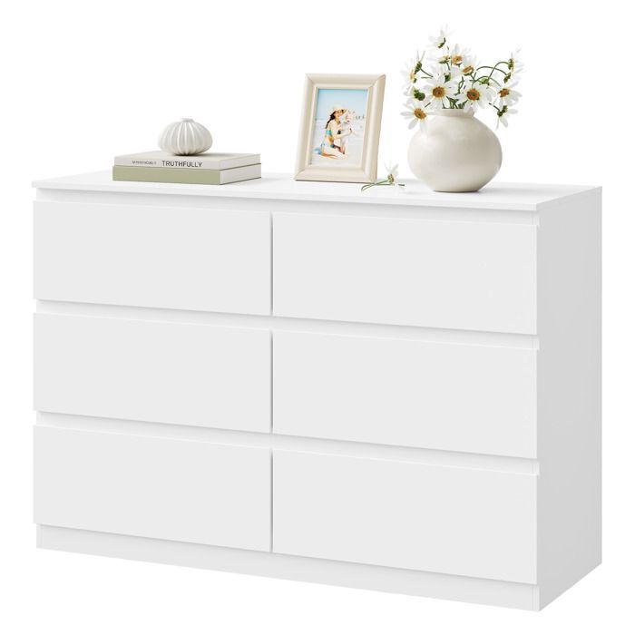 Cómoda de 6 cajones - 100x36x69cm - Mueble de almacenamiento moderno WOLTU, blanco - Fácil montaje