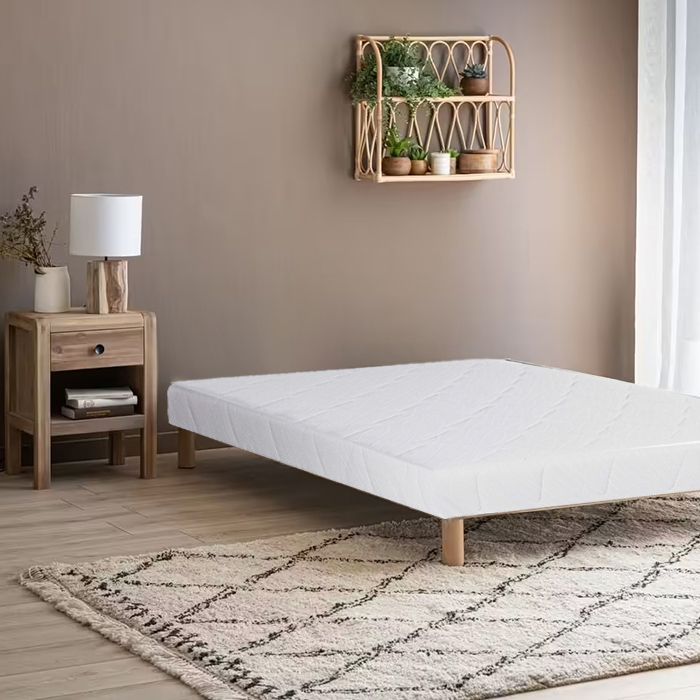 Base letto a doghe ALICA con gambe, rivestita in legno massello, colore bianco - larghezza 160 x lunghezza 200 cm