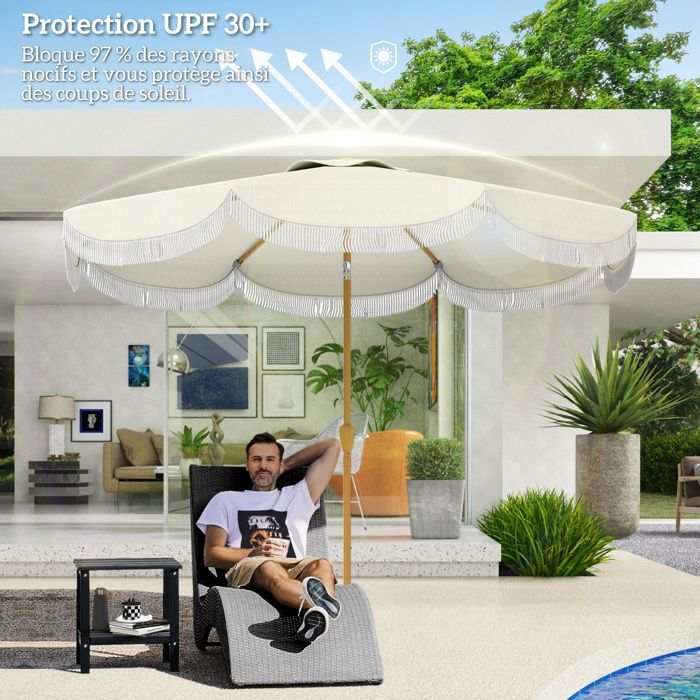 Ombrellone da giardino da 2,7 m - Outsunny - Ombrellone da esterno inclinabile con protezione UPF 30+ - Manovella, 8 stecche - Azzurro e bianco