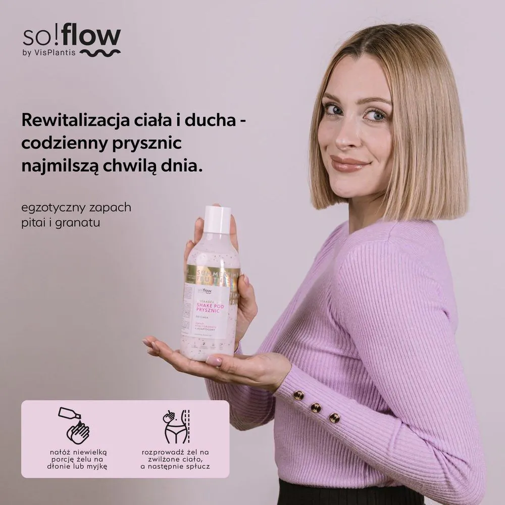 So!Flow Wygładzający shake pod prysznic, Pitahaja i granat