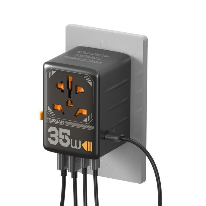 TESSAN 35W GaN universele reisadapter met USB-C snelladen, internationale stekkeradapter voor EU/VK/VS/AUS-stekkers