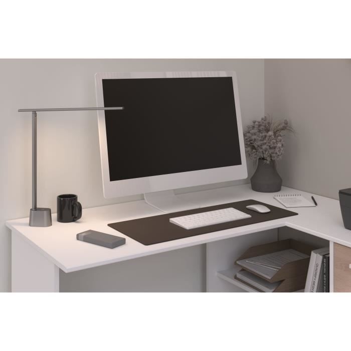 Escritorio esquinero PARISOT con 3 cajones - Acabado blanco/roble - 121,2 x 74,5 x 111 cm - ESSENTIAL