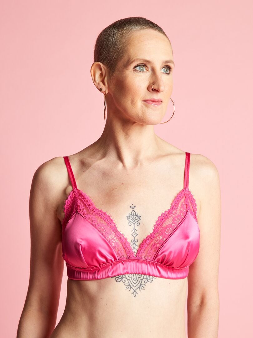 Triangelbeha van kant en satijn - Indiaas roze