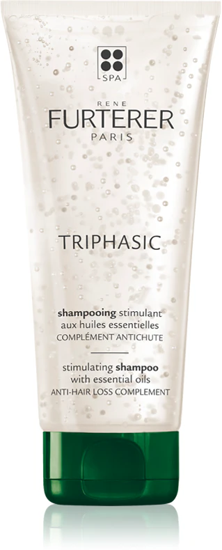 Shampoo estimulante trifásico René Furterer contra a queda de cabelo.