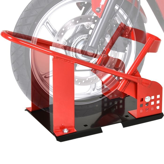 Soporte universal para motocicleta HOMCOM, soporte para rueda de motocicleta, caballete para motocicleta - Bloqueo de rueda para ruedas de 8 a 15,5 cm, orificios pretaladrados
