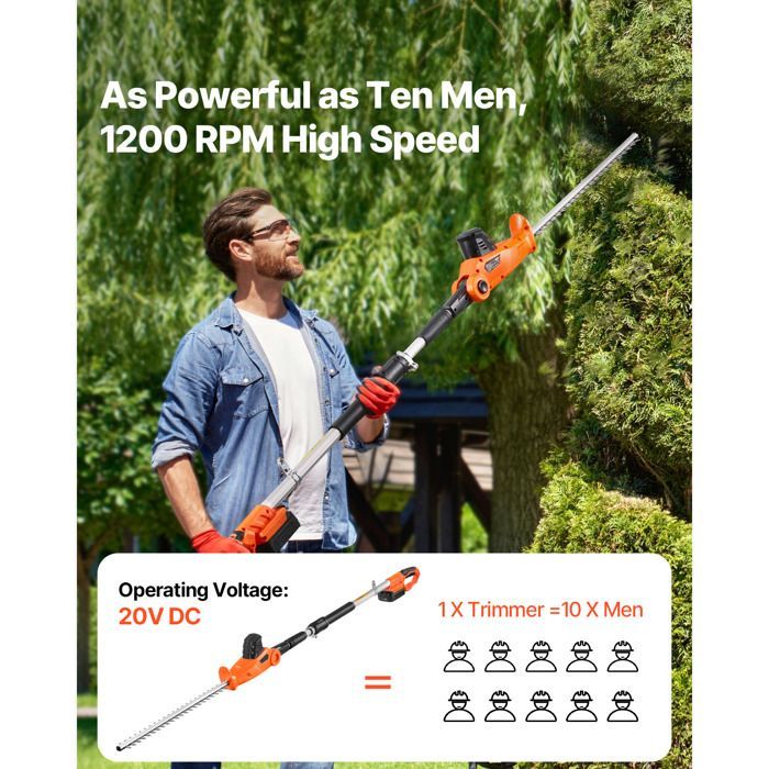 Tagliasiepi elettrico DUOKU - Asta estensibile - 20V - Lama da 510 mm - 5 angolazioni regolabili