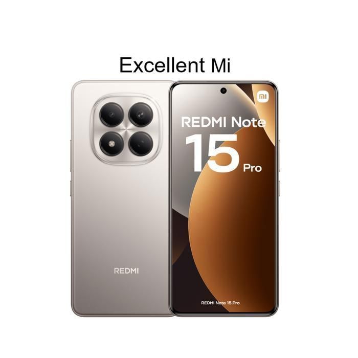 Smartphone Redmi Note 15 Pro 4G con 8 GB de RAM + 256 GB de ROM, acabado titanio - Vendido por Excellent Mi - Versión europea - Cargador no incluido - Completamente nuevo