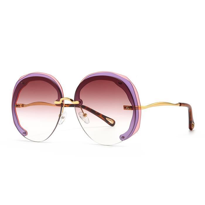 SHARPHY Lunettes de soleil femme cadre rond conception spéciale mode rose métal voyage conduire Anti-UV