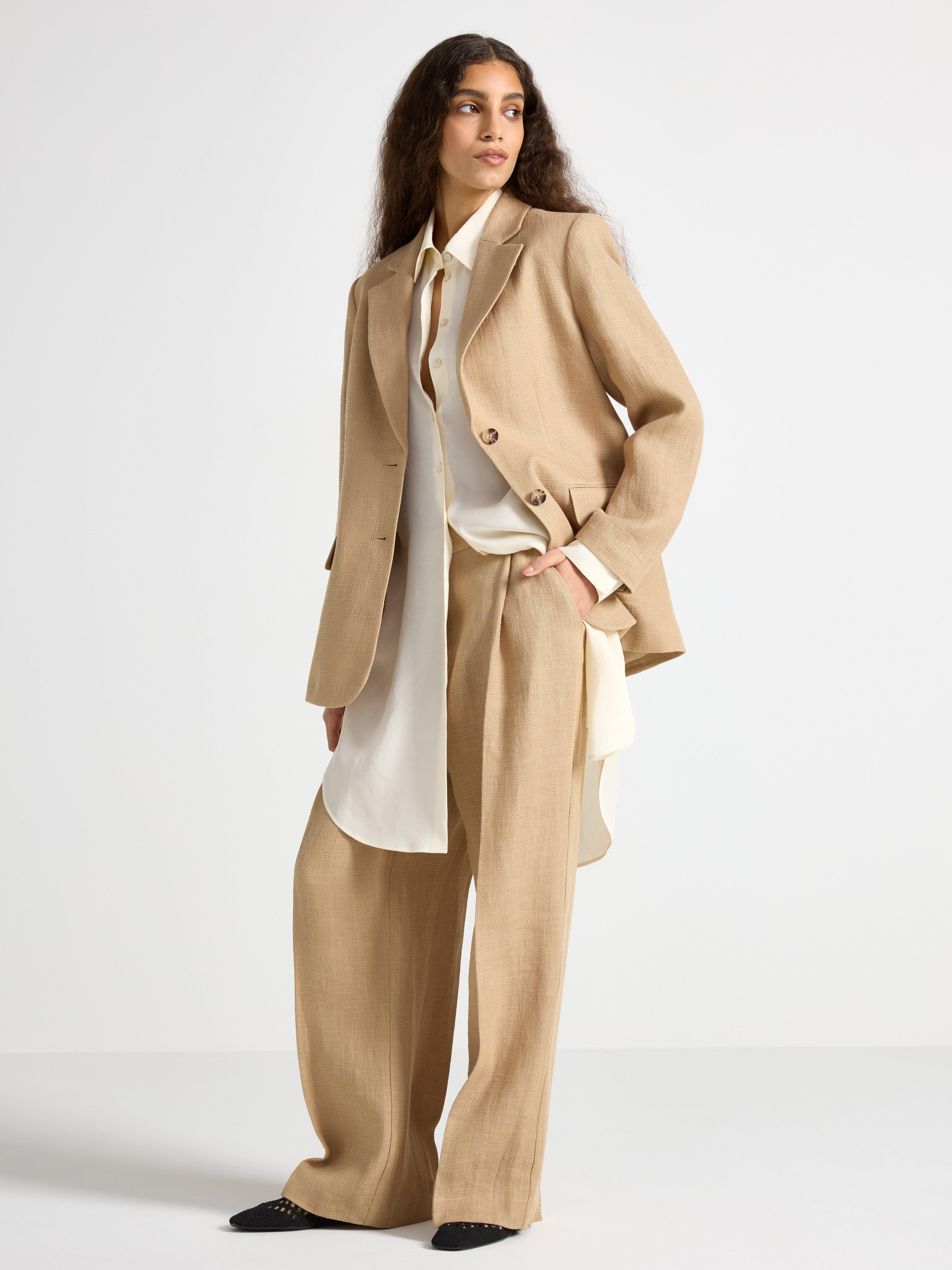 Byxor i linneblandning Light dusty Beige
