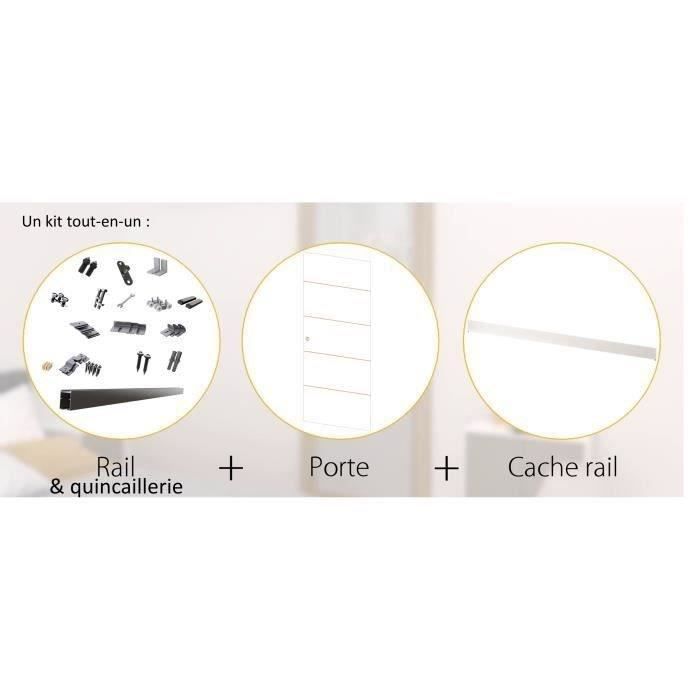OPTIMUM - Kit para puerta corredera + riel + embellecedor - Estilo taller - 204 x 83 x 4 cm (alto x ancho x profundidad) - Rayas blancas