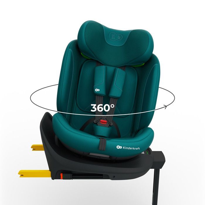 Silla de coche Kinderkraft I-360 2 PLUS 4 en 1 i-Size de 40 a 150 cm, asiento giratorio 360°, ISOFIX, convertible desde el nacimiento hasta los 12 años, verde