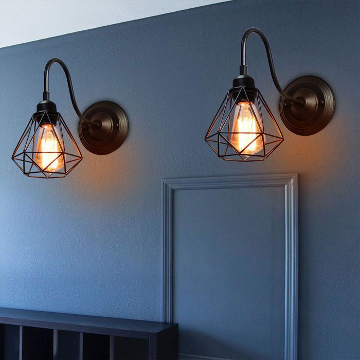Aplique de pared industrial retro vintage para interiores - WOTTES - 4 bombillas - Casquillo E27 - Metal negro