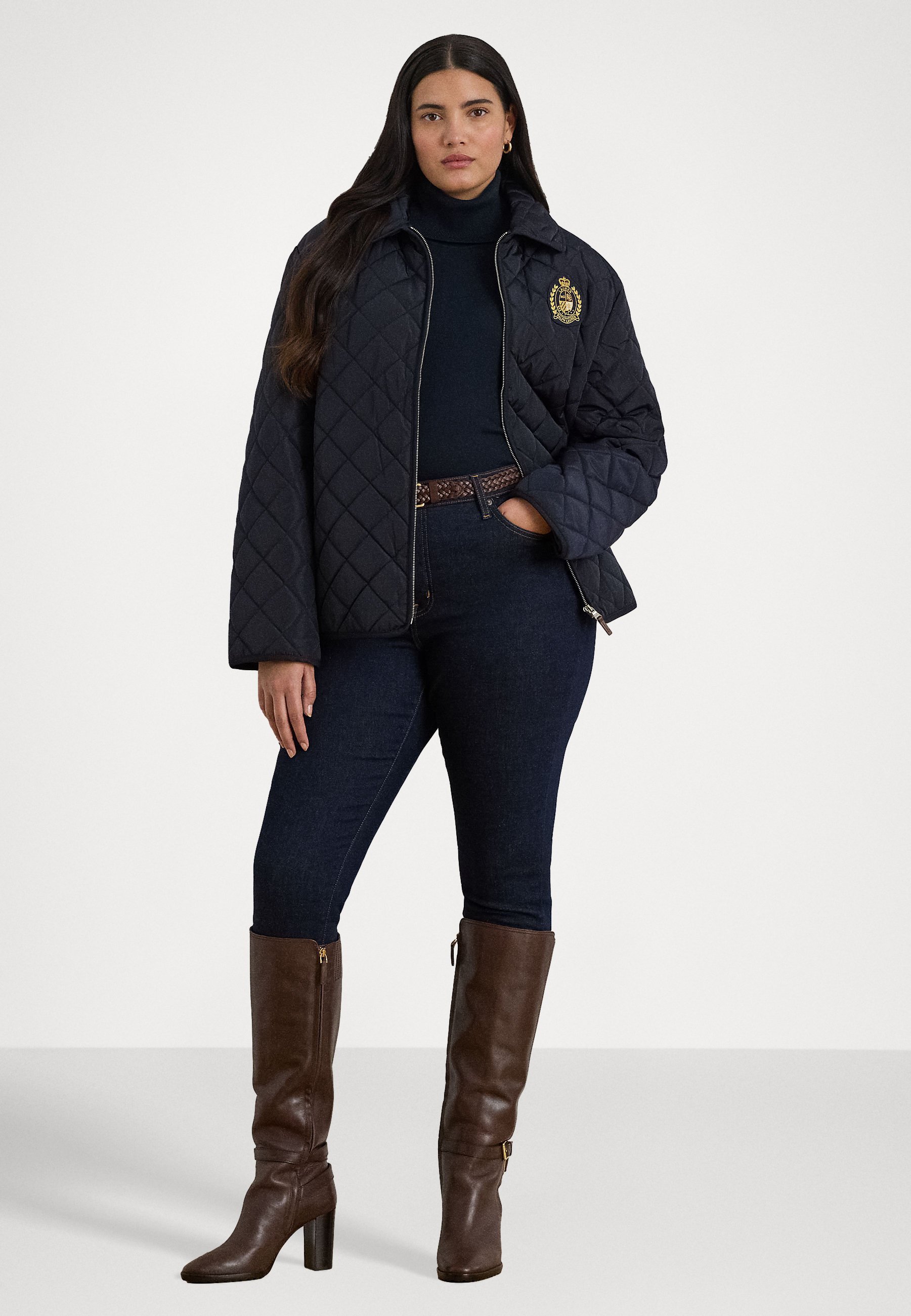 Lauren Ralph Lauren Damesjas met CREST-PATCH en ruitvormig doorgestikt patroon - Lichte jas - donkerblauw