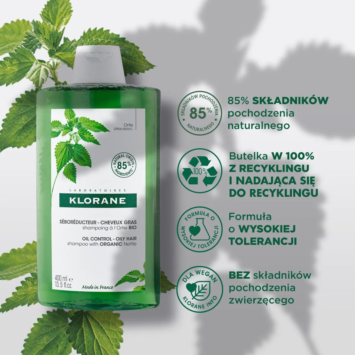 Klorane Szampon na bazie wyciągu z pokrzywy, 400 ml