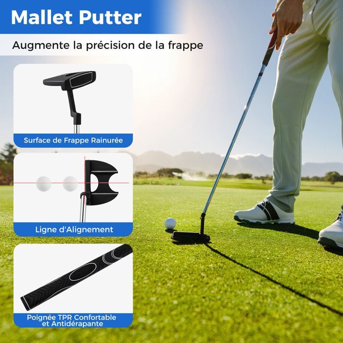 Bolsa de golf trípode para hombre COSTWAY - Juego de 10 palos de golf - 3 correas ajustables para el hombro - Cabezas de palos lastradas - Gris