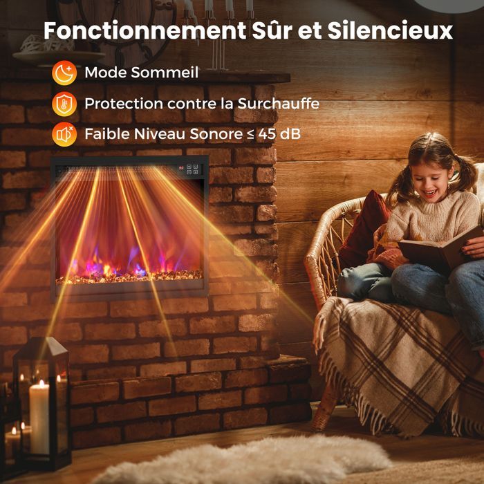 Caminetto elettrico GOPLUS da 1500 W, 45,7 cm, effetto fiamma 3D e 8 colori, 3 livelli di luminosità, temperatura regolabile da 17 a 32 °C, timer da 9 ore, lunghezza 49 cm.
