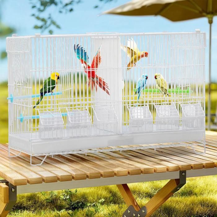 MIPAN. Cage À Oiseaux Volière Avec Mangeoires -  Pour Canaris Perruches Perroquets - 60x26x39.5cm - Blanc