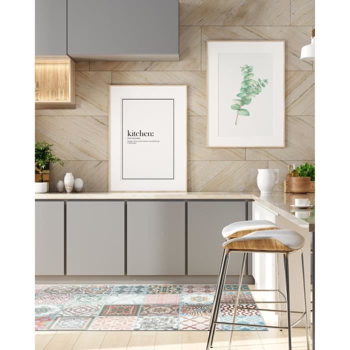 Nijar Mehrfarbiger Panorama-Vinylteppich mit Zementfliesenmuster, 40 x 80 cm - PVC-Teppich für Küche, Büro und Wohnzimmer