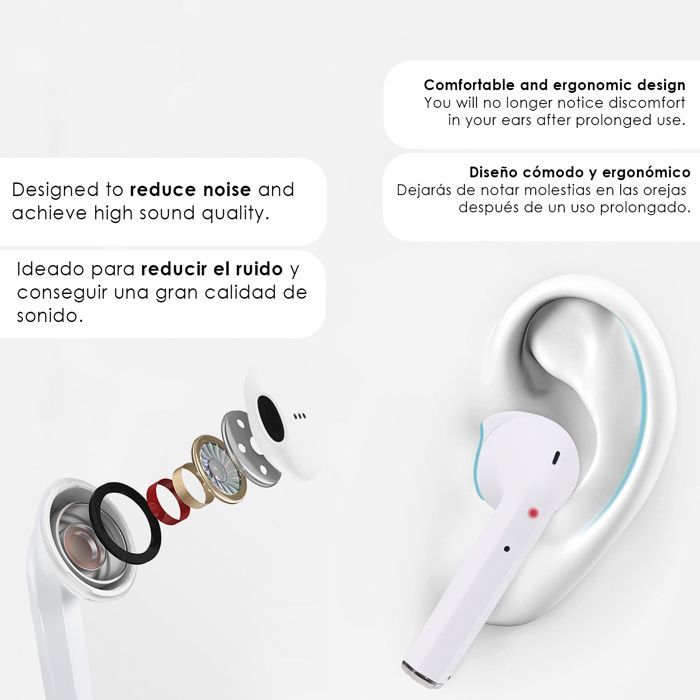 DAM i2 TWS Bluetooth 5.0 Touchscreen-Kopfhörer mit ergonomischem Ladecase. Umgebungsgeräuschunterdrückung. 4,3 x 2,2 x 5,3 cm. Rosa.