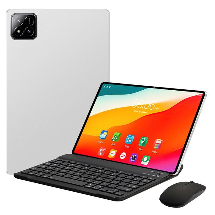 Tablet Android 14 de 10 polegadas, 8 GB de RAM, 256 GB de ROM, câmera dupla de 16 MP + 32 MP, 5G LTE, bateria de 10.000 mAh, cor prata.