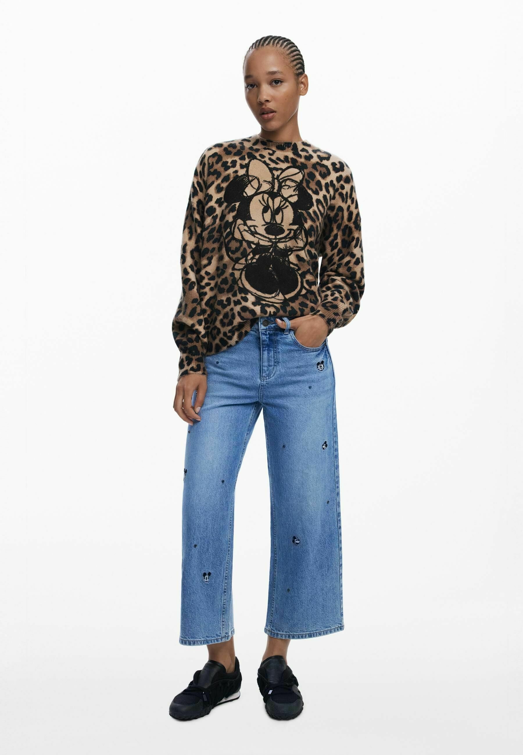 Maglione Desigual con stampa animalier di Minnie - marrone