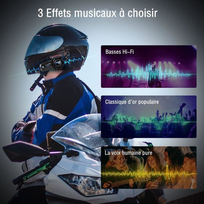 FX8 Air Intercom Moto Duo pour 2 Casques,Kit Main Libre Moto,1000M Systèmes de Communication Bluetooth pour Motocyclette