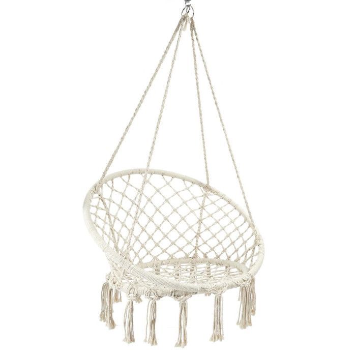Sedia a dondolo - Home Deco Factory - Macramè - Stile bohémien - Beige