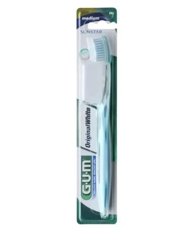 Brosse à dents GUM Original blanche résistante aux taches, à poils moyens