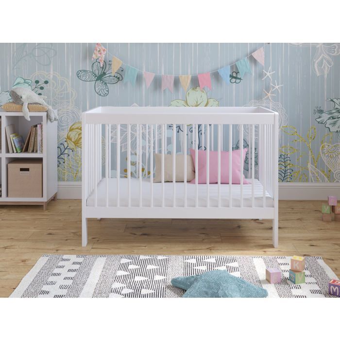 Lit Bebe Evolutif en Bois Blanc 120x60cm, Transformable en Un Canapé-lit avec Une Barrière de Sécurité