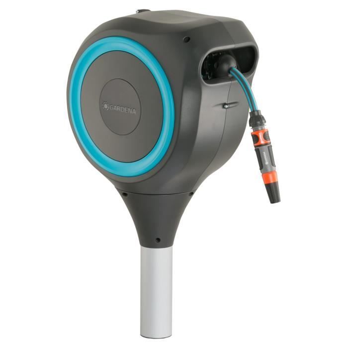 Enrollador de manguera automático con estaca, RollUp S 15 m - GARDENA - Acabado azul - Rebobinado automático de la manguera