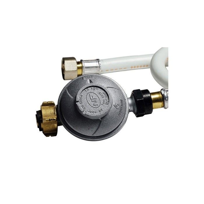 Poele à gaz 3,4KW Fonte véritable Provence Marron miel + Tuyau gaz + Detendeur gaz butane UNIVERSAL