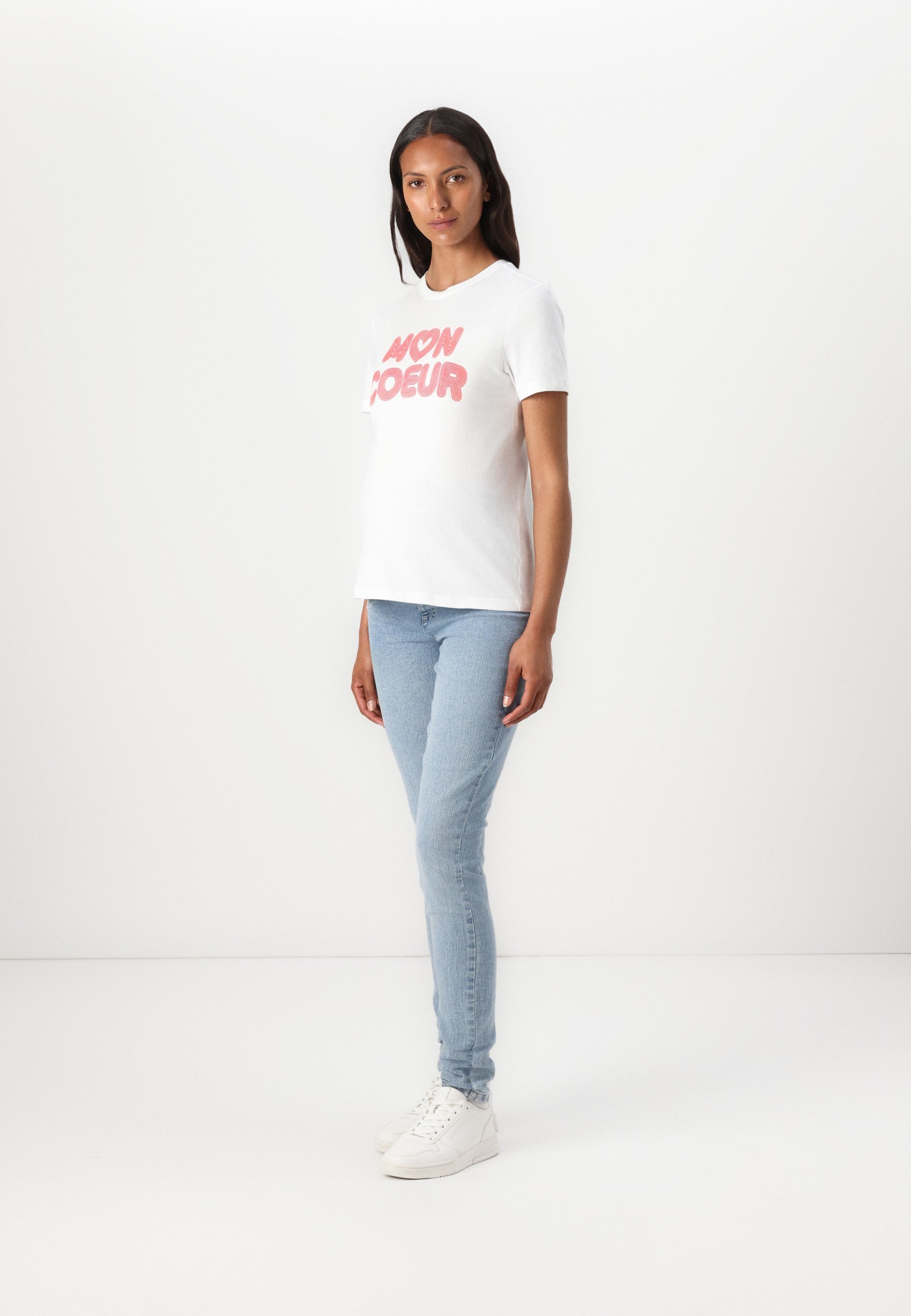 ONLY MATERNITY OLMARIYA LIFE LOVE - T-shirt met print - helder wit